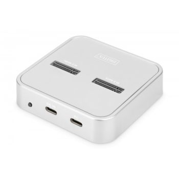 Digitus Stacja dokująca do dysków SSD M.2 NVMe + M.2 SATA z czytnikiem kart SD-Express, USB-C, Srebrna