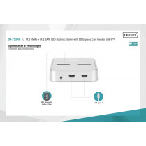 Digitus Stacja dokująca do dysków SSD M.2 NVMe + M.2 SATA z czytnikiem kart SD-Express, USB-C, Srebrna