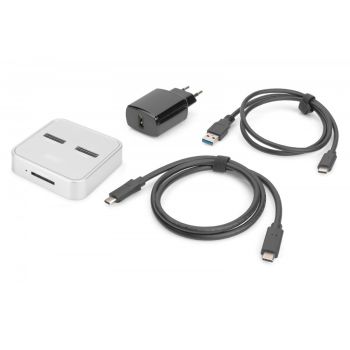 Digitus Stacja dokująca do dysków SSD M.2 NVMe + M.2 SATA z czytnikiem kart SD-Express, USB-C, Srebrna