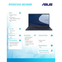 Asus Notebook B1500CEAE-BQ1668R i3 1115G4 8/256/int/15.6 FHD/Win 10 PRO bezpłatna aktualizacja do W11 PRO 36 miesięcy ON-SITE