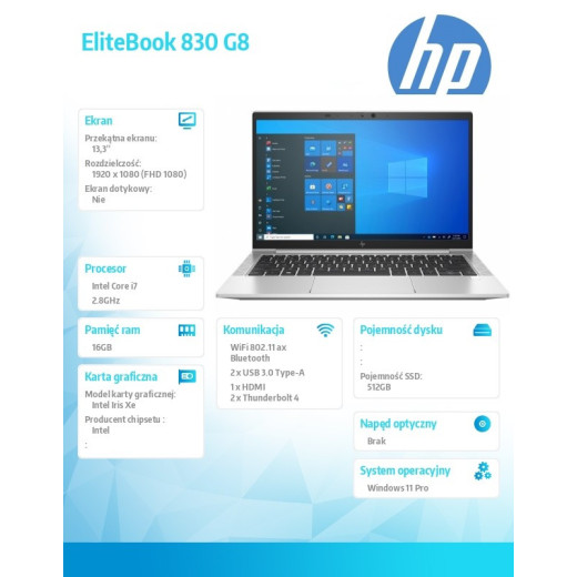 HP Inc. Notebook EliteBook 830 G8 i7-1165G7 512/16/W11P/13.3 5P671EA