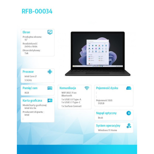 Microsoft Notebook Surface Laptop 5 15/512/i7/8 Black RFB-00034 PL