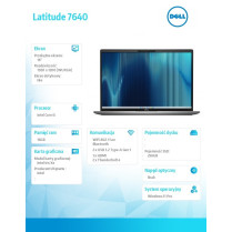 Dell Notebook Latitude 7640 Win11Pro i5-1345U/16GB/256GB SSD/16.0 FHD/Intel Iris Xe/ThBlt & FgrPr & SmtCd/FHD/IR Cam/Mic/WLAN +