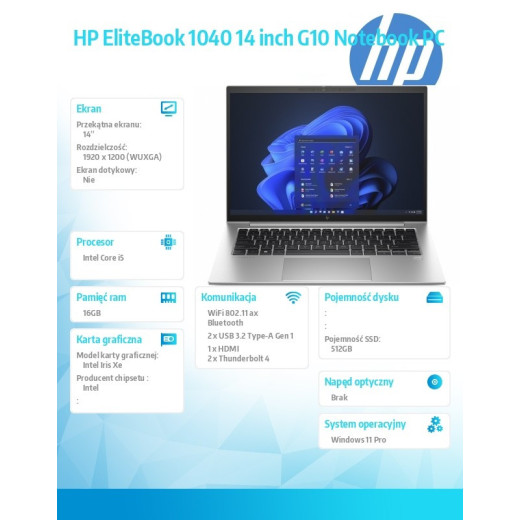 HP Inc. Notebook EliteBook 1040 G10 i5-1335U 512GB/16GB/W11P/14.0 81A03EA