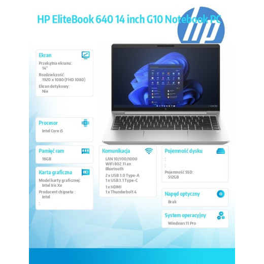 HP Inc. Notebook EliteBook 640 G10 i5-1350P 512GB/16GB/W11P/14.0 85D40EA