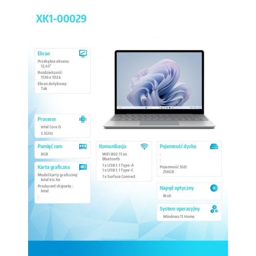 Microsoft Surface Laptop Go3 Win11HOME i5-1235U/8/256/int/12.45 cali