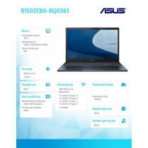 Asus Notebook B1502CBA-BQ0383 i3 1215U 8GB/256GB/int/noOS/15.6" 36 mies gwarancja NBD