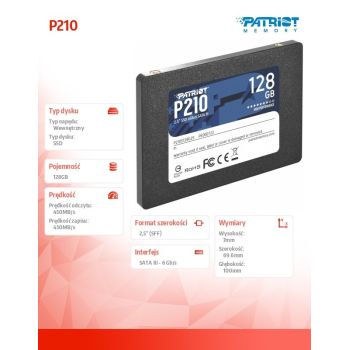 Patriot Dysk SSD 128GB P210 450/430 MB/s SATA III 2.5