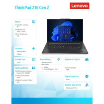 Lenovo Laptop ThinkPad Z16 G2 21JX0018PB W11Pro 7840HS/32GB/1TB/AMD Radeon/16.0 WQUXGA/Touch/Arctic Grey/3YRS Premier Support +
