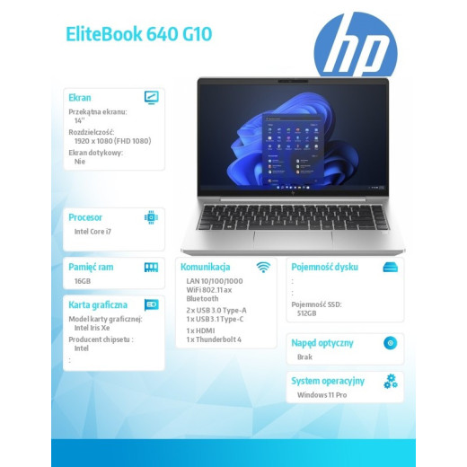 HP Inc. Notebook EliteBook 640 G10 i7-1355U 512GB/16GB/W11P/14.0 968M6ET