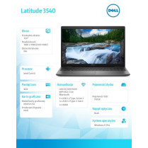 Dell Notebook Latitude 3540 Win11Pro i5-1235U/8GB/512GB SSD/Intel IrisXE/15.6 FHD/KB-Backlit/54WH/3Y PS