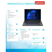 Lenovo Laptop ThinkPad E16 G2 21M5001YPB W11Pro 7535HS/16GB/512GB/AMD Radeon/16.0 WUXGA/Black/1YR Premier Support + 3YRS OS +