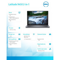 Dell Notebook Latitude 9450 2in1 Win11Pro Ultra 7 165U/32GB/1TB SSD Gen4/14.0 QHD+ Touch/Int/FgrPr/FHD/IR