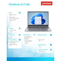 Lenovo Notebook ThinkBook 16 G7 21MS0094PB W11Pro Ultra 5 125U/16GB/1TB/INT/16.0 WUXGA/Arctic Grey/3YRS OS + CO2 Offset