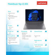 Lenovo Notebook ThinkBook 16p G5 21N5001QPB W11Pro i7-14650HX/32GB/1TB/RTX 4060 8GB/16 cali WUXGA/Storm Grey/3YRS OS + CO2