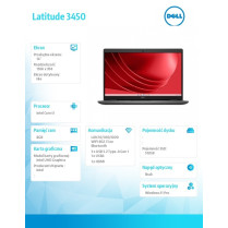 Dell Notebook Latitude 3450 Win11Pro i3-1315U/8GB/512GB SSD Gen4/14.0 HD/Integrated/FgrPr/Cam & Mic/WLAN + BT/Backlit Kb/3