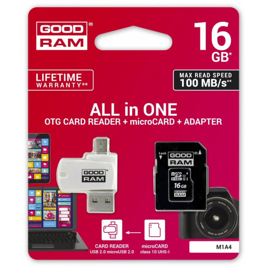 GOODRAM Karta microSDHC 16GB CL10 + adapter + czytnik