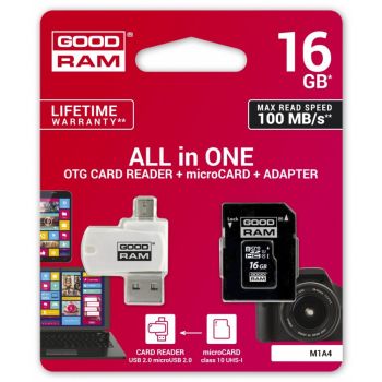 GOODRAM Karta microSDHC 16GB CL10 + adapter + czytnik