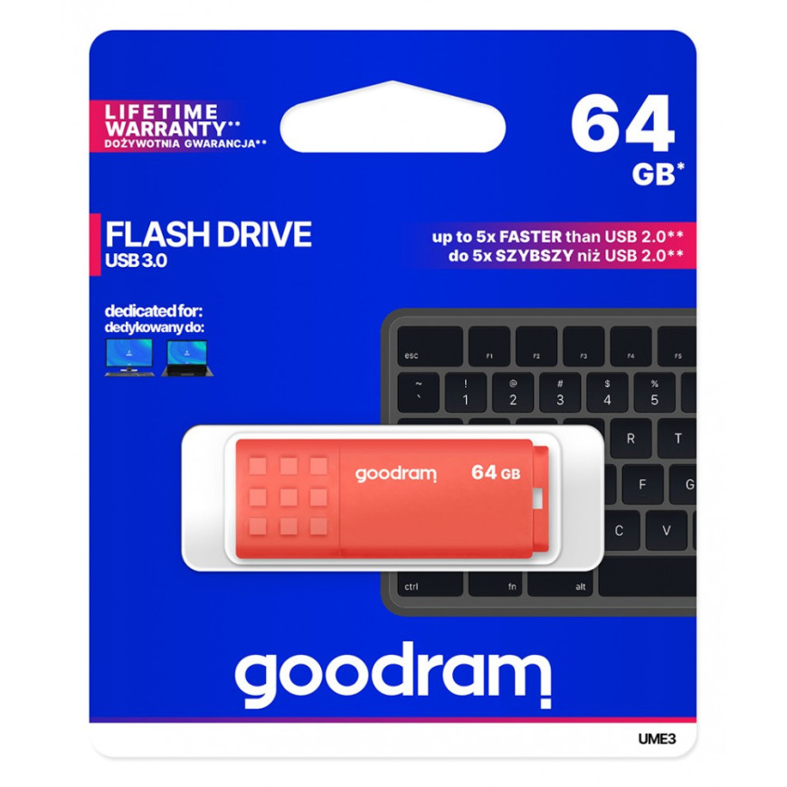 GOODRAM Pendrive UME3 64GB USB 3.0 Pomarańczowy