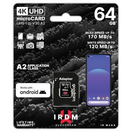 GOODRAM Karta pamięci microSD IRDM 64GB UHS-I U3 A2 + adapter