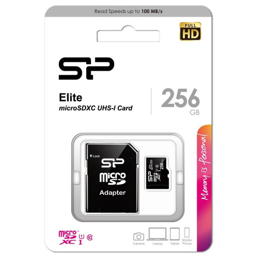 Silicon Power Karta pamięci microSDXC 256GB CL10/UHS-1 100/80 MB/s Elite + adapter