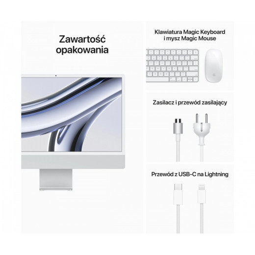 Apple iMac 24 cale: M3 8/8, 8GB, 256GB SSD - Srebrny