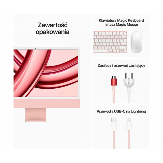 Apple iMac 24 cale: M3 8/8, 8GB, 256GB SSD - Różowy