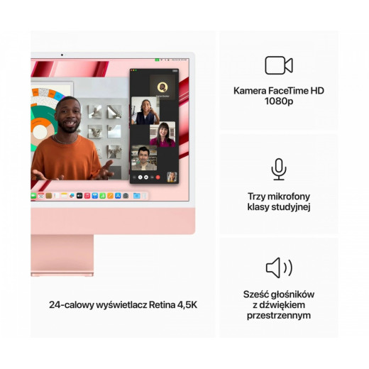 Apple iMac 24 cale: M3 8/10, 8GB, 256GB SSD - Różowy