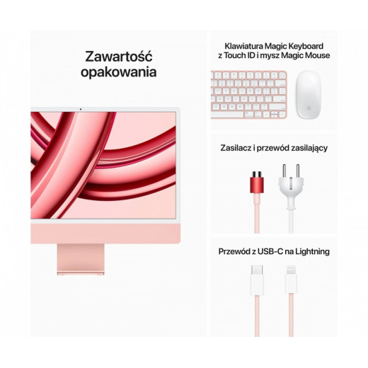 Apple iMac 24 cale: M3 8/10, 8GB, 512GB SSD - Różowy