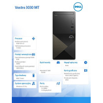 Dell Komputer Vostro 3030 MT Win11Pro i3-14100/8GB/512GB SSD/Intel UHD 730/WLAN+BT/KB/Mouse/3YPS