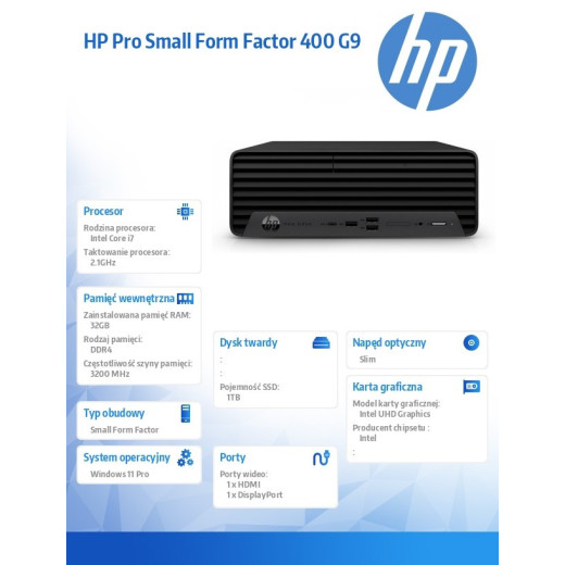HP Inc. Komputer stacjonarny Pro Small Form Factor 400 G9 i7-13700 1TB/32GB/DVD/W11P 6U4Y4EA