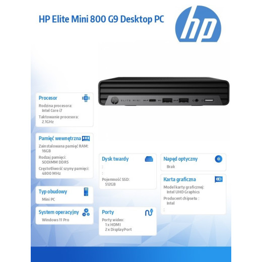 HP Inc. Komputer Elite Mini 800 G9 i7-13700/512GB/16GB/W11P 5M9T3EA