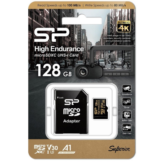 Silicon Power Karta pamięci microSDXC High Endurance 128GB V30 UHS-1 U3 A1 24/7 + ADAPTER microSD-SD