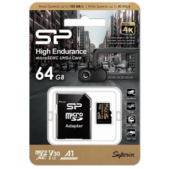 Silicon Power Karta pamięci microSDXC High Endurance 64GB V30 UHS-1 U3 A1 24/7 + ADAPTER microSD-SD