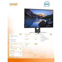 Dell Monitor U2518D 25 cali InfinityEdge HDR QHD (2560x1440) /16:9/HDMI(2.0)/DP(1.2)/DP(MST)/mDP(1.2)/5xUSB 3.0/5Y PPG