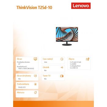 Lenovo Monitor 25 ThinkVision T25d-10 WLED LCD 61DBMAT1EU