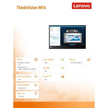 Lenovo Monitor 14 ThinkVision M14 WLED LCD 61DDUAT6EU