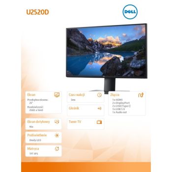 Dell Monitor U2520D 25 cali IPS LED QHD/HDMI/DP/USB-C/5Y PPG