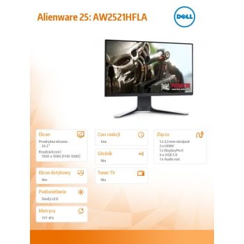 Dell Monitor Alienware AW2521HFLA 24,5 cali FHD/16:9/DP/2HDM/3Y PPG
