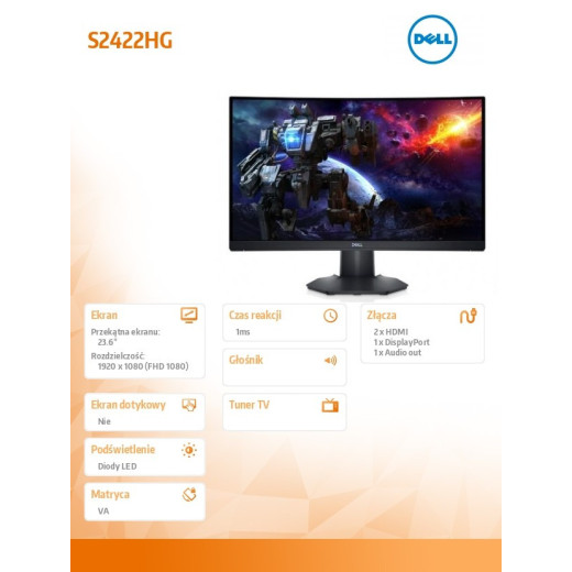 Dell Monitor S2422HG 23,6 cali LED Curved 1920x1080/DP/HDMI