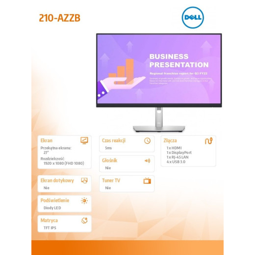 Dell Monitor P2722HE 27 cali LED IPS 1920x1080/16:9/USB-C/RJ45