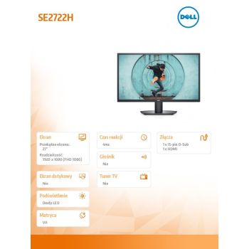 Dell Monitor SE2722H 27 cali LED VA 1920x1080/HDMI/VGA/3Y