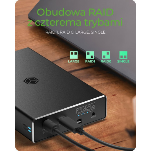 IcyBox Obudowa IB-RD2253-C31 zew. Raid dla 2,5 SATA HDD na USB 3.2 Gen 2, RAID 0,1, SINGLE, LARGE