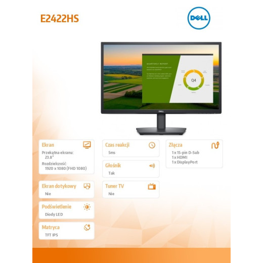 Dell Monitor E2422HS 23.8 cali LED IPS FHD/DP/VGA/Głośnik