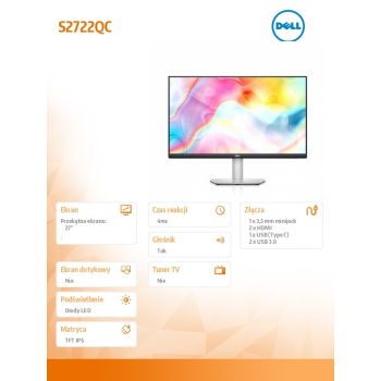 Dell Monitor S2722QC 27 IPS 4K 3840x2160/HDMI/USBC/Głośniki