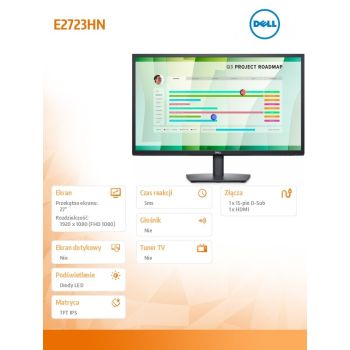 Dell Monitor E2723HN 27 cali IPS LED Full HD (1920x1080) /16:9/VGA/HDMI/3Y AES