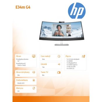 HP Inc. Monitor konferencyjny z zakrzywionym ekranem E34m G4 USB-C WQHD 40Z26AA