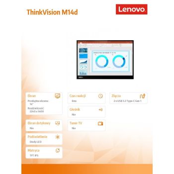 Lenovo Monitor 14.0 ThinkVision M14d WLED LCD 63AAUAT6WL