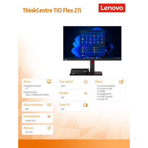 Lenovo Monitor ThinkCentre 27i Flex Tiny in One LCD - 27.0 12BKMAT1EU