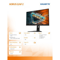 Gigabyte Monitor 23.8 cala AORUS G24F 2 1ms/12MLN:1/GAMING/HDMI